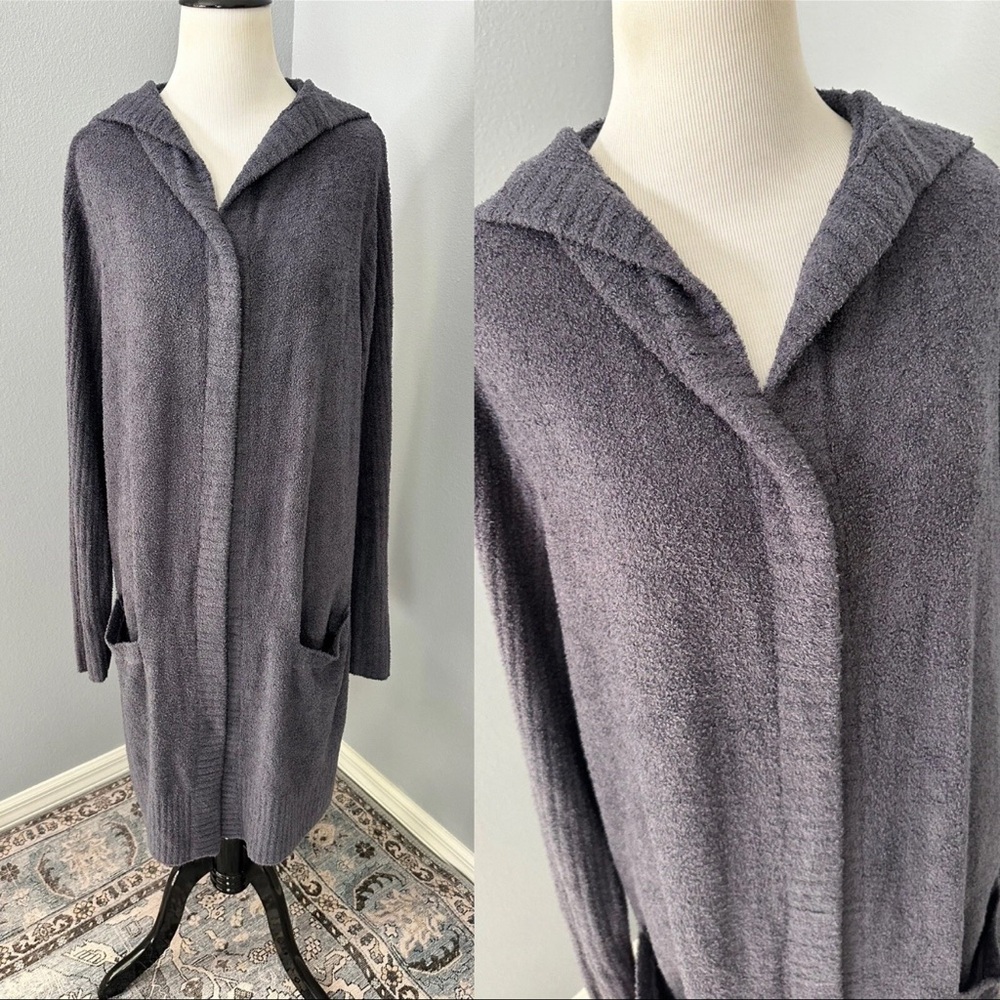Barefoot Dreams L CozyChic Lite Hood Duster Cardigan sweater Lounge Hood Blue - Picture 4 of 5